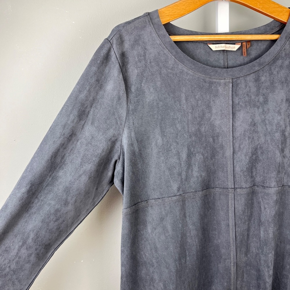 Soft Surroundings Petite Gray Shift Dress Womens PL Faux Suede Microfiber - Picture 3 of 5